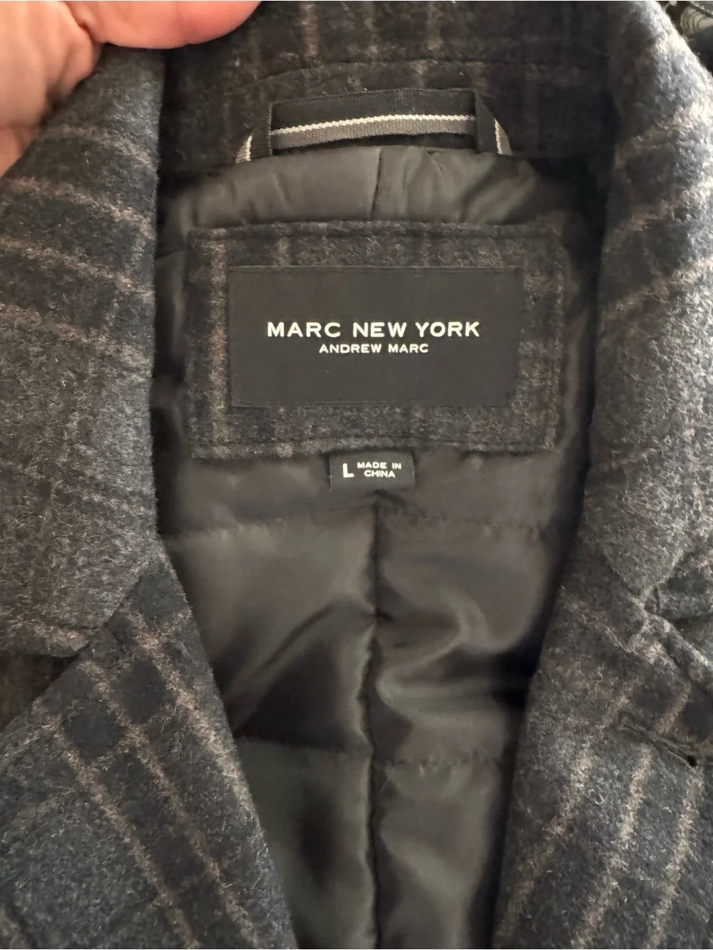 Marc New York by Andrew Marc -Men's Charcoal Plaid Pea Coat